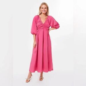 Hyacinth House Tuckernuck Gia Maxi Dress Fuchsia Pink Ruched XS NWT